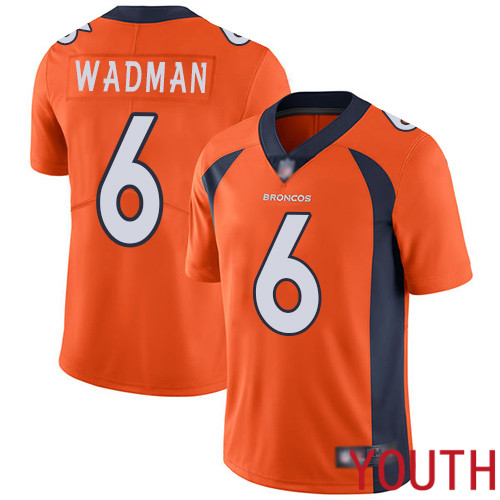 Youth Denver Broncos #6 Colby Wadman Orange Team Color Vapor Untouchable Limited Player Football NFL Jersey->youth nfl jersey->Youth Jersey